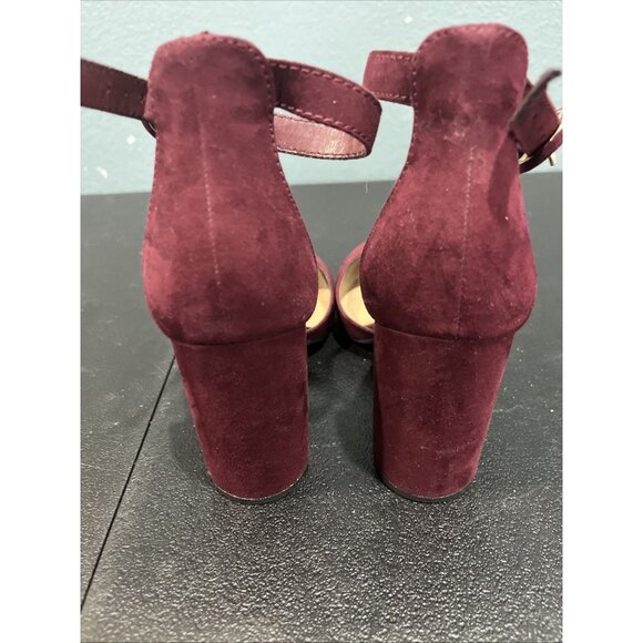 LAUREN CONRAD HIGH HEEL SUEDE SHOES 6.5 BURGUNDY Ankle Strap Formal Bridesmaid - Picture 4 of 6